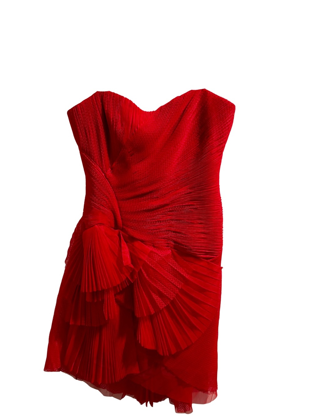 BCBGMaxAzria Runway Red Strapless Pleated Lace Sweetheart Cocktail Dress
